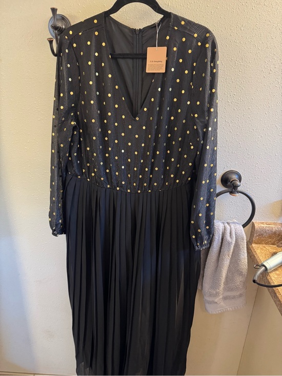 BloomChic Dresses & Skirts - BloomChic Black Midi Dress with Gold Polka Dot Sheer Bodice